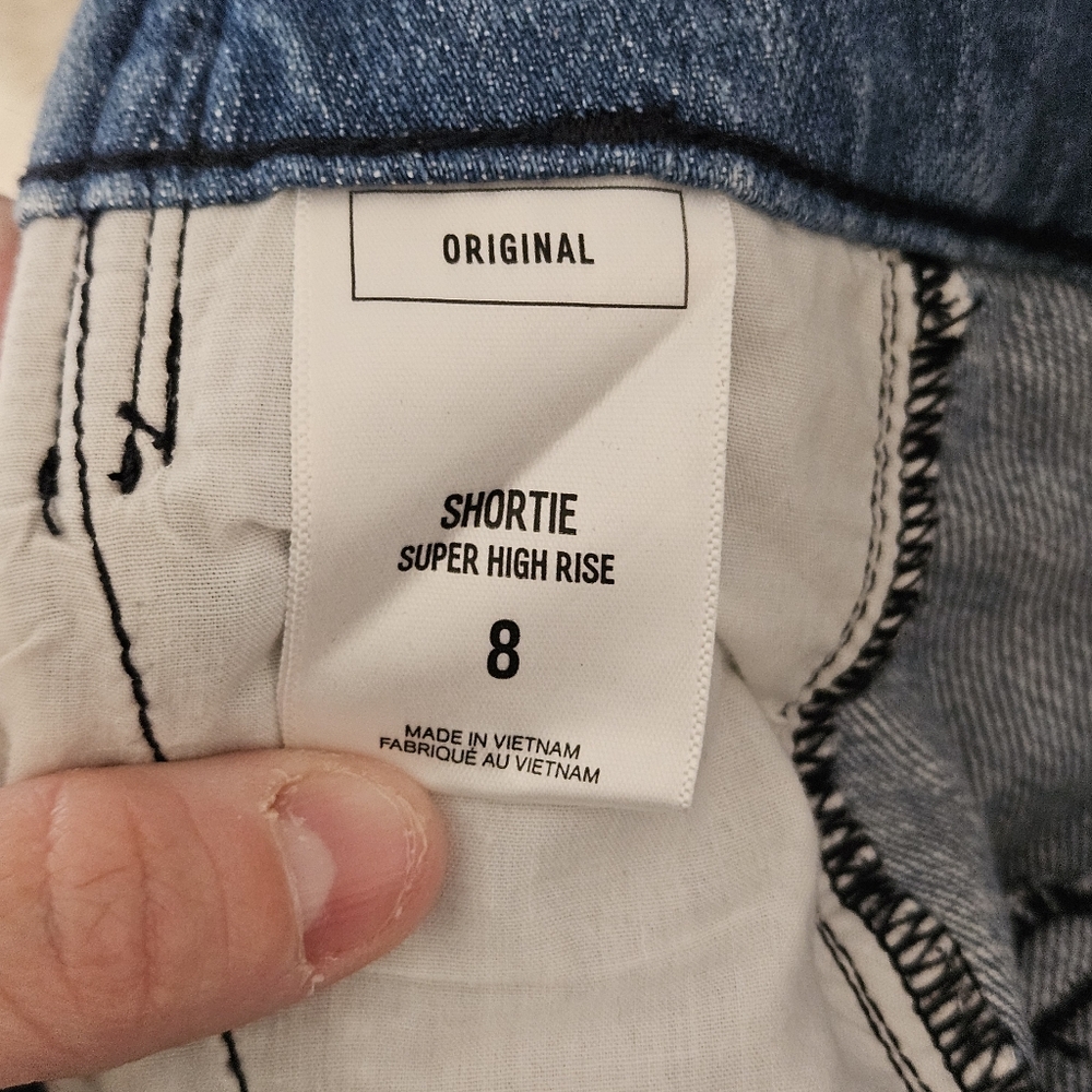NWT Express Women's Blue Shortie Super High Rise Denim Shorts Size 8 - Picture 7 of 8